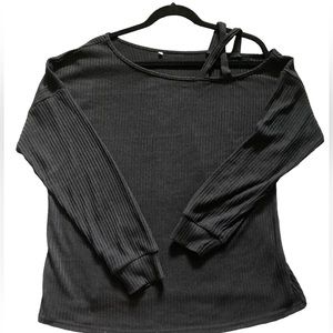 NWOT Unbranded Size L Black Drop Shoulder Long Sleeve Ribbed Shirt
